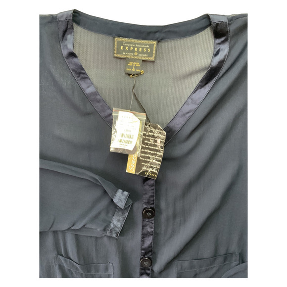 Women's VINTAGE Express BOHO Sheer Blouse Top Blue Coachella L - Picture 2 of 4